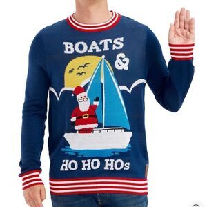 Tipsy Elves Boats & Ho Ho Hos Ugly Christmas Sweater Blue NWT
